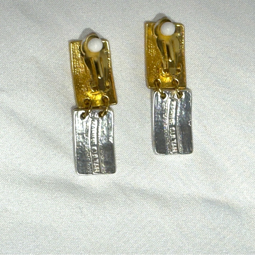 Gold and Silver Geometric Art Deco Clip-On Earrings - Picture 4 of 9